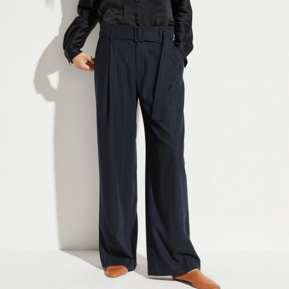 Front Pleat Striped Wide Leg Pants Dark Blue Size 10 - Picture 1 of 13